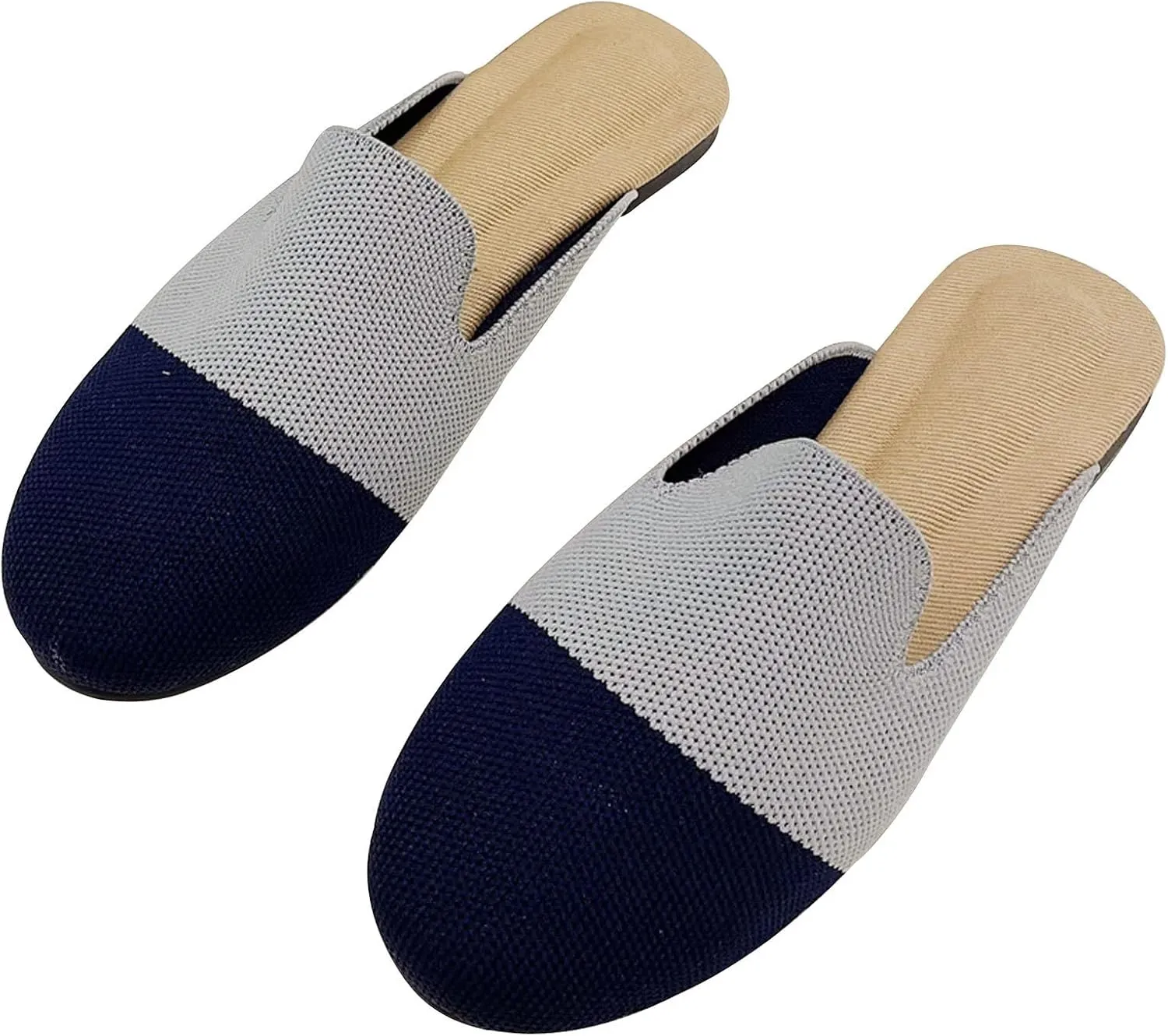 WENJIAZHIZHI Knit Mules House Slippers for Womens Cut-Out Slides Sandals Flats Dress Shoes Casual Slip-On Backless Loafers