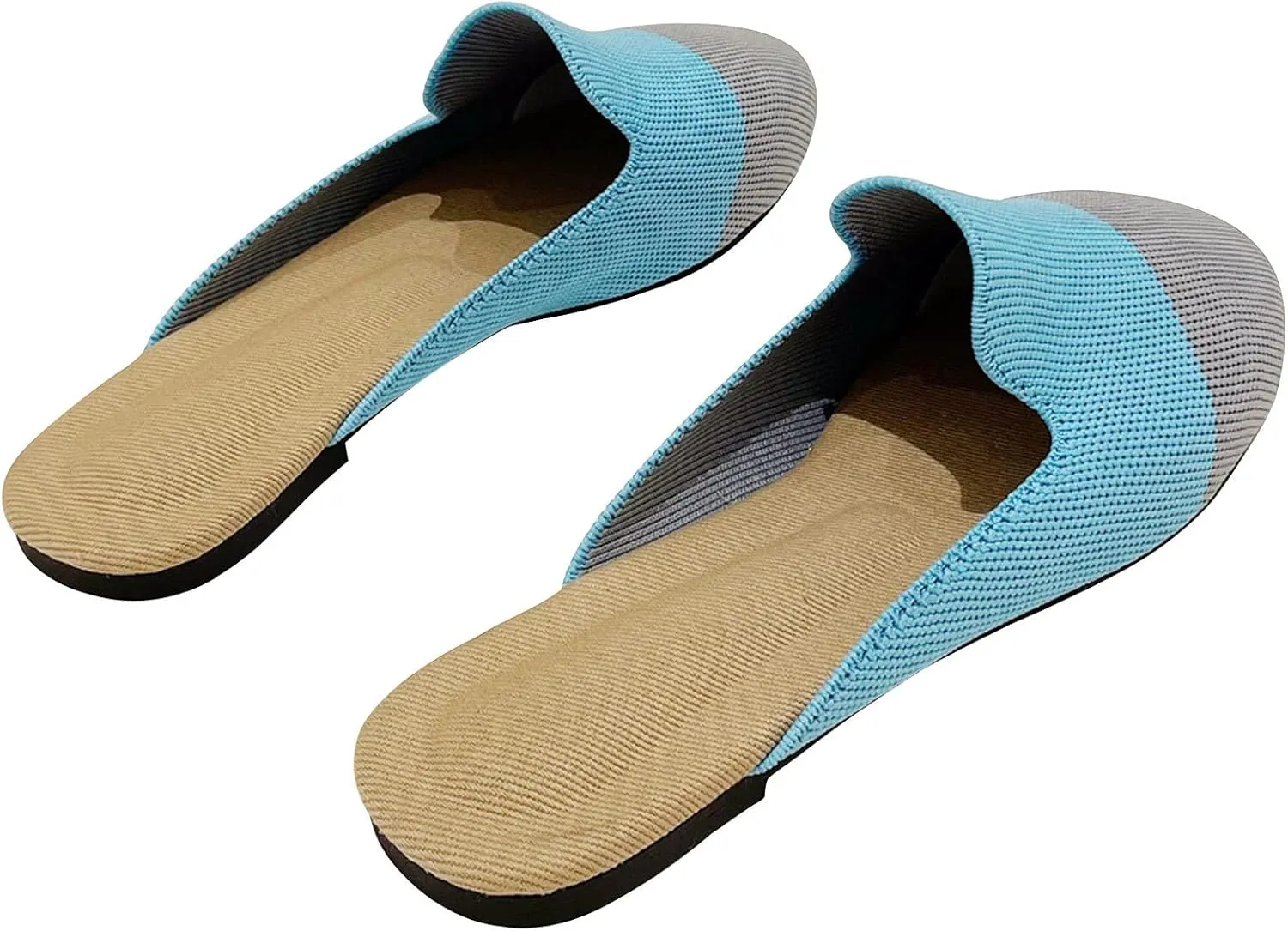 WENJIAZHIZHI Knit Mules House Slippers for Womens Cut-Out Slides Sandals Flats Dress Shoes Casual Slip-On Backless Loafers