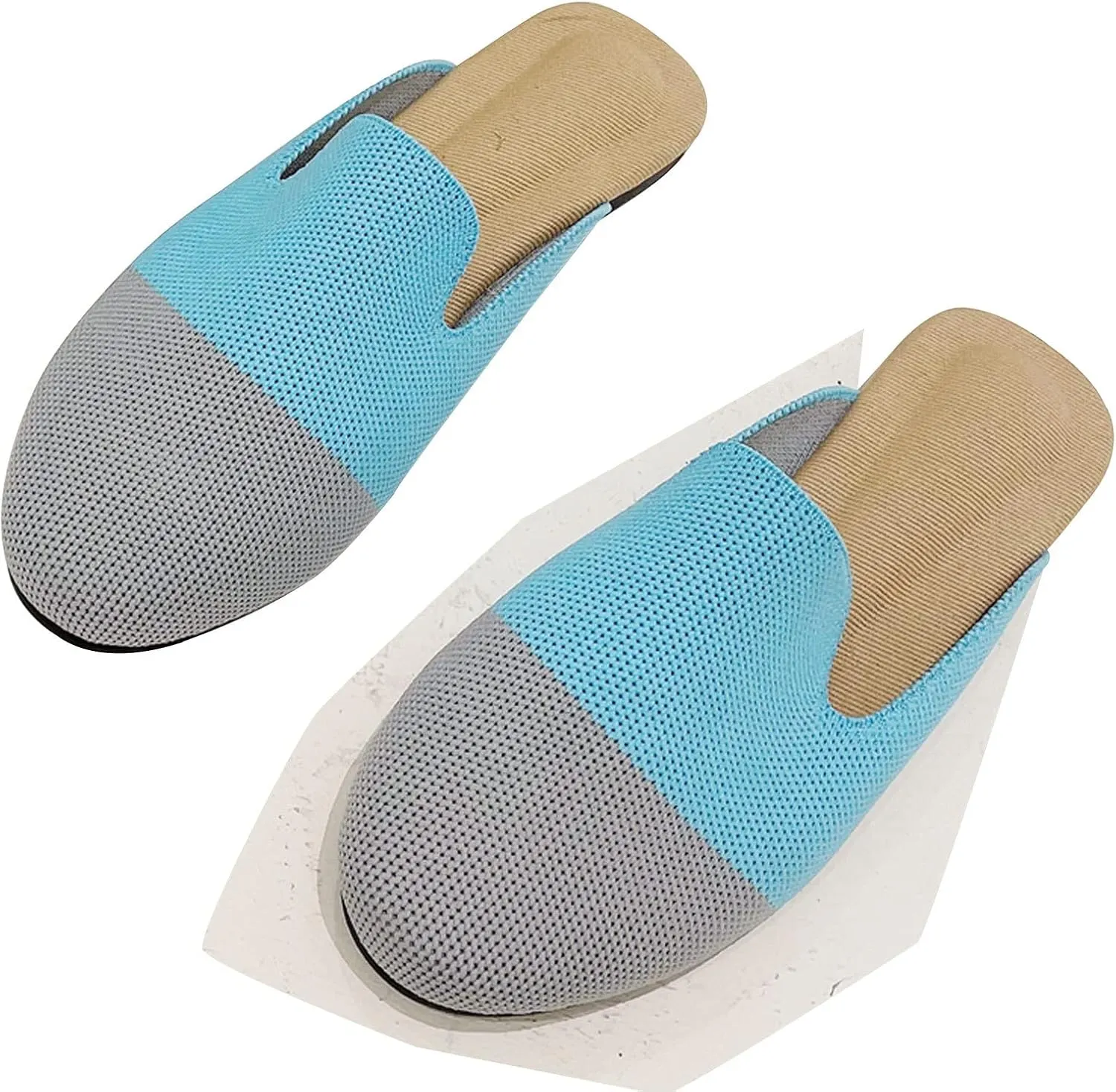 WENJIAZHIZHI Knit Mules House Slippers for Womens Cut-Out Slides Sandals Flats Dress Shoes Casual Slip-On Backless Loafers