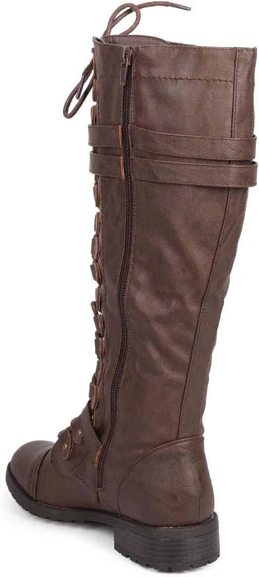 WEST COAST Women's Knee High Riding Boots Lace Up Buckles Winter Combat Boots