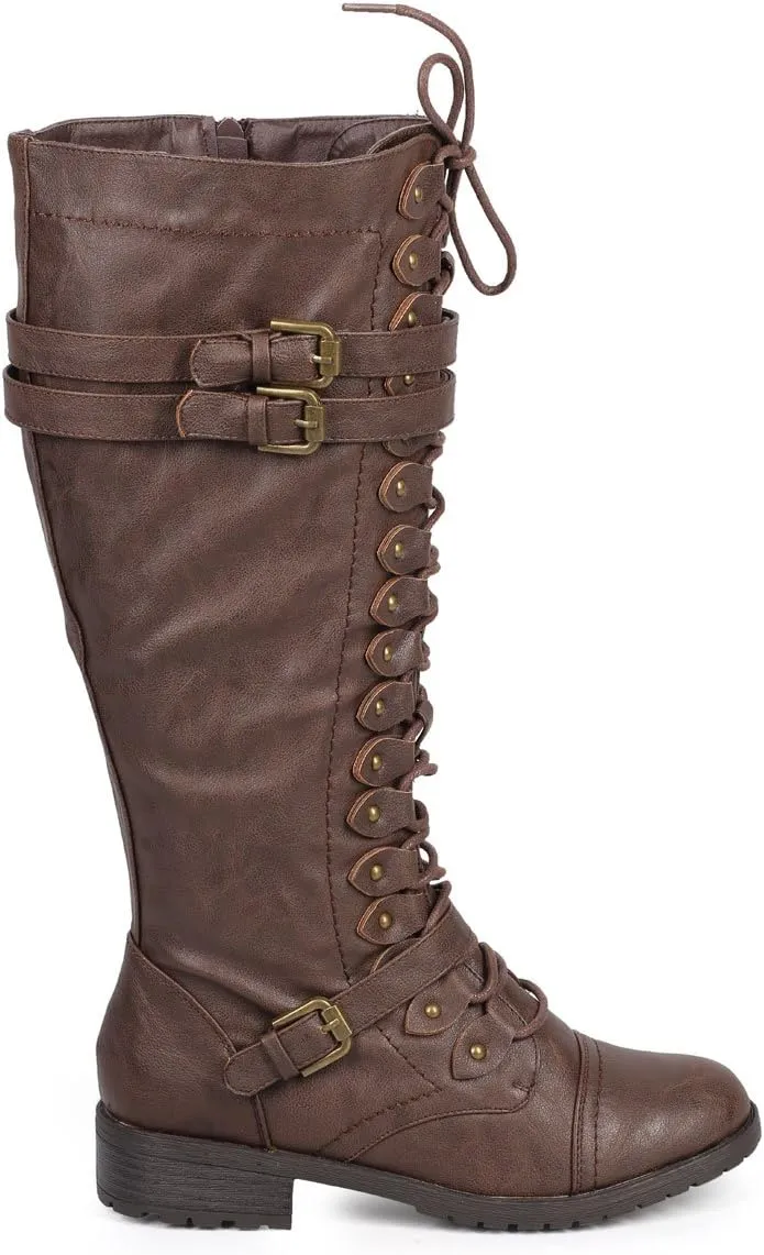 WEST COAST Women's Knee High Riding Boots Lace Up Buckles Winter Combat Boots