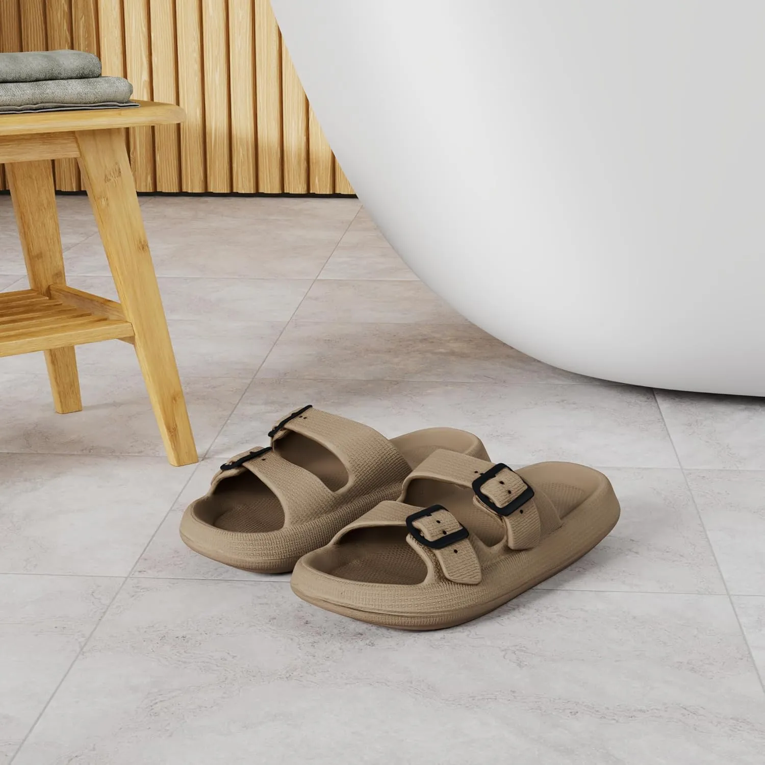 Weweya Sandals for Women and Men - Pillow Slippers - Double Buckle Adjustable Slides - EVA Flat Sandals