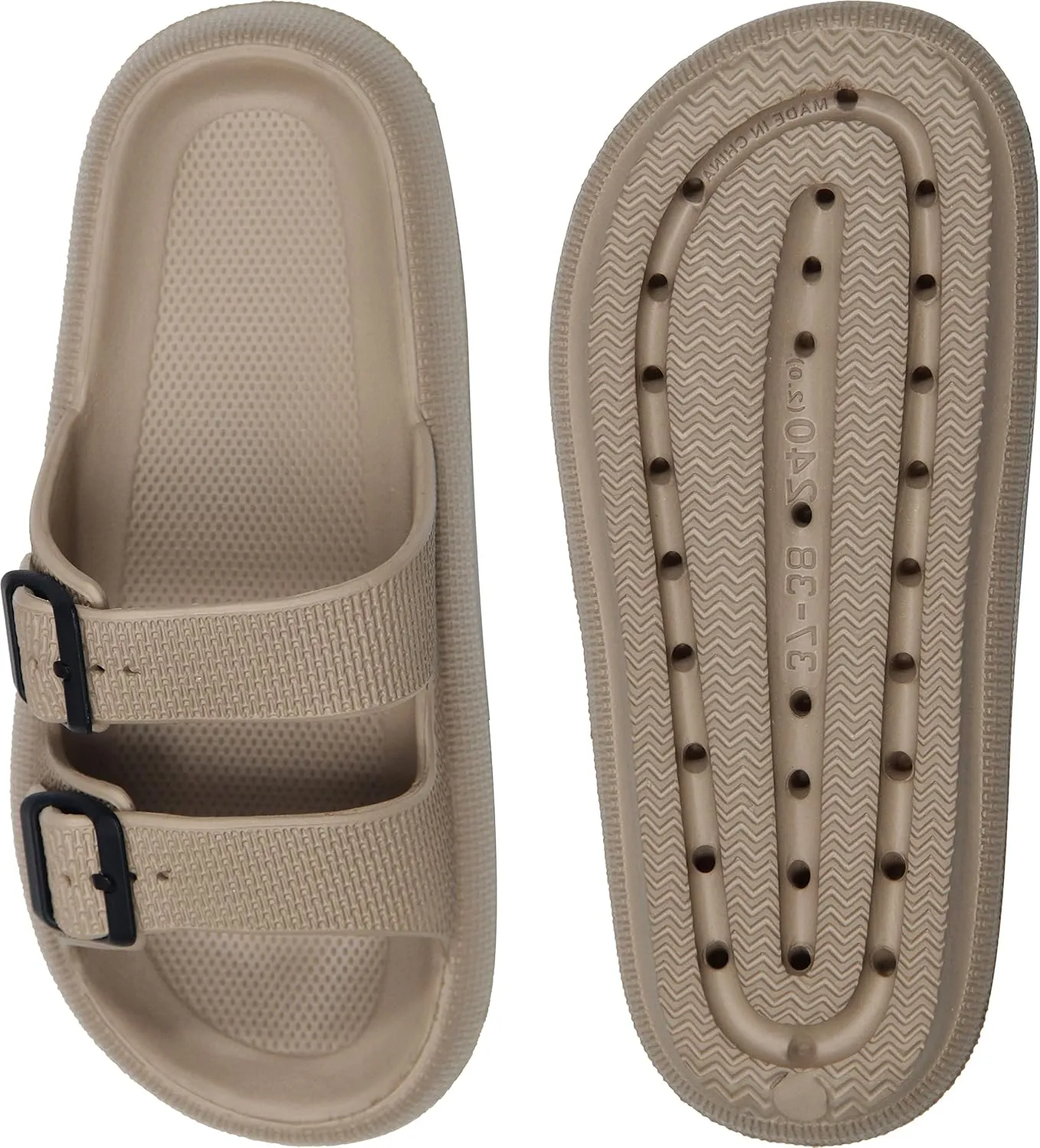 Weweya Sandals for Women and Men - Pillow Slippers - Double Buckle Adjustable Slides - EVA Flat Sandals