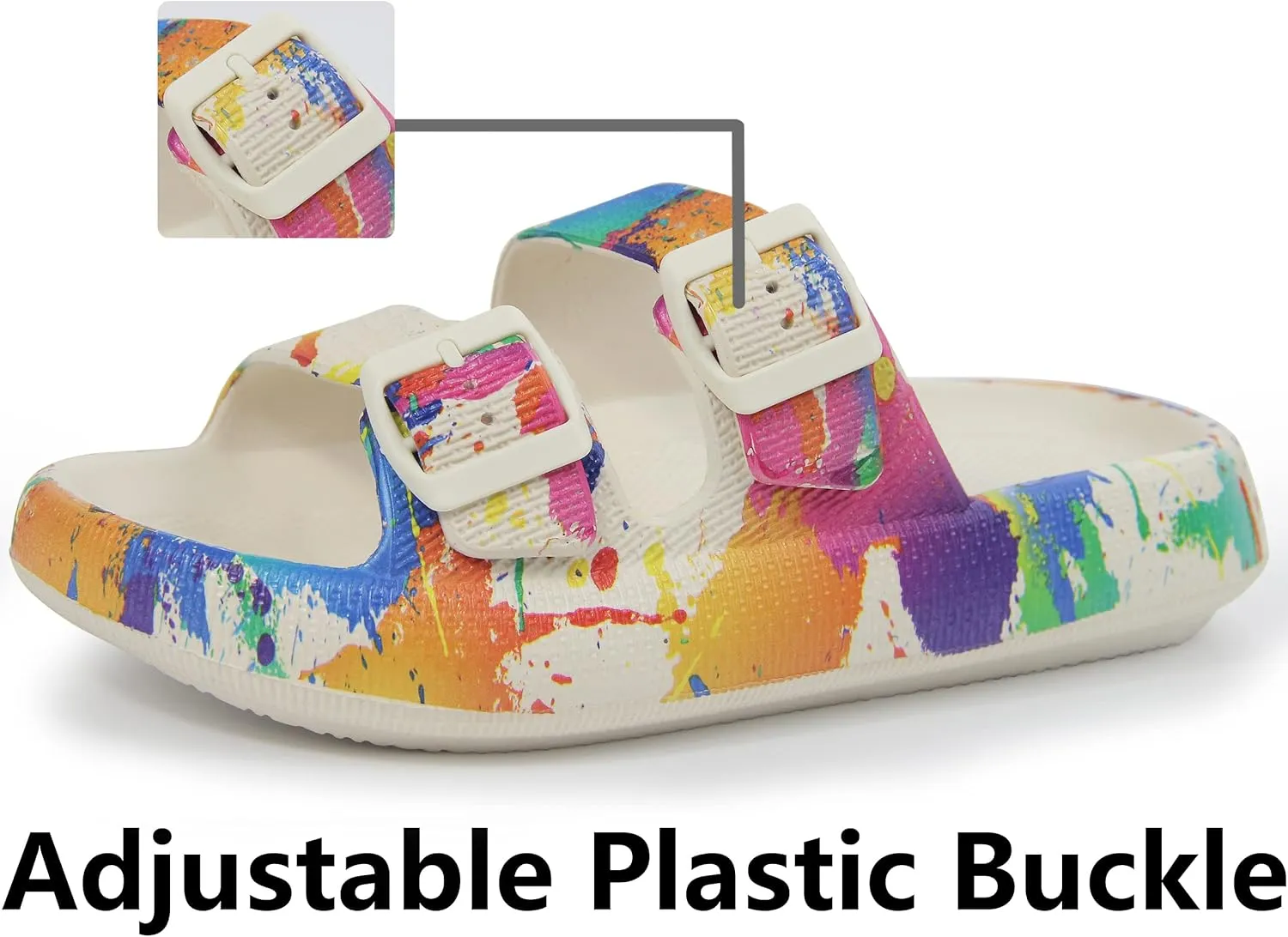 Weweya Sandals for Women and Men - Pillow Slippers - Double Buckle Adjustable Slides - EVA Flat Sandals