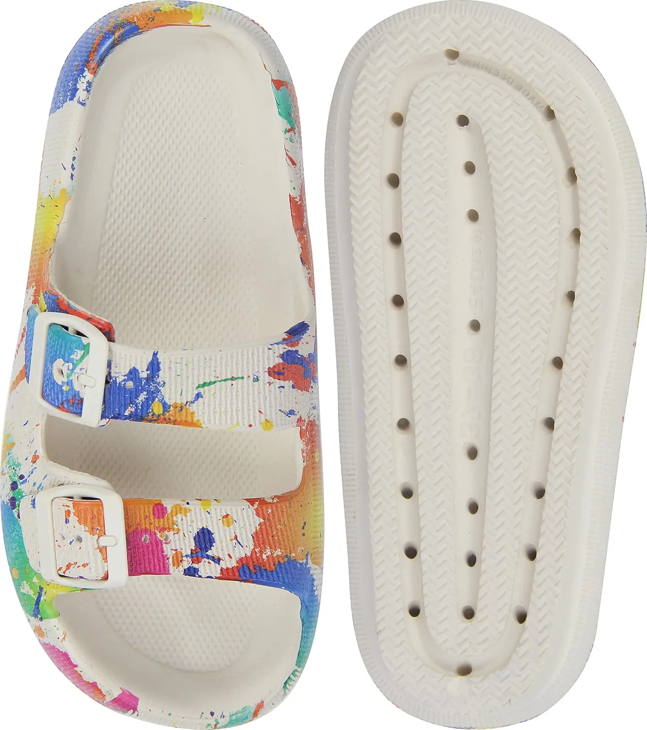 Weweya Sandals for Women and Men - Pillow Slippers - Double Buckle Adjustable Slides - EVA Flat Sandals