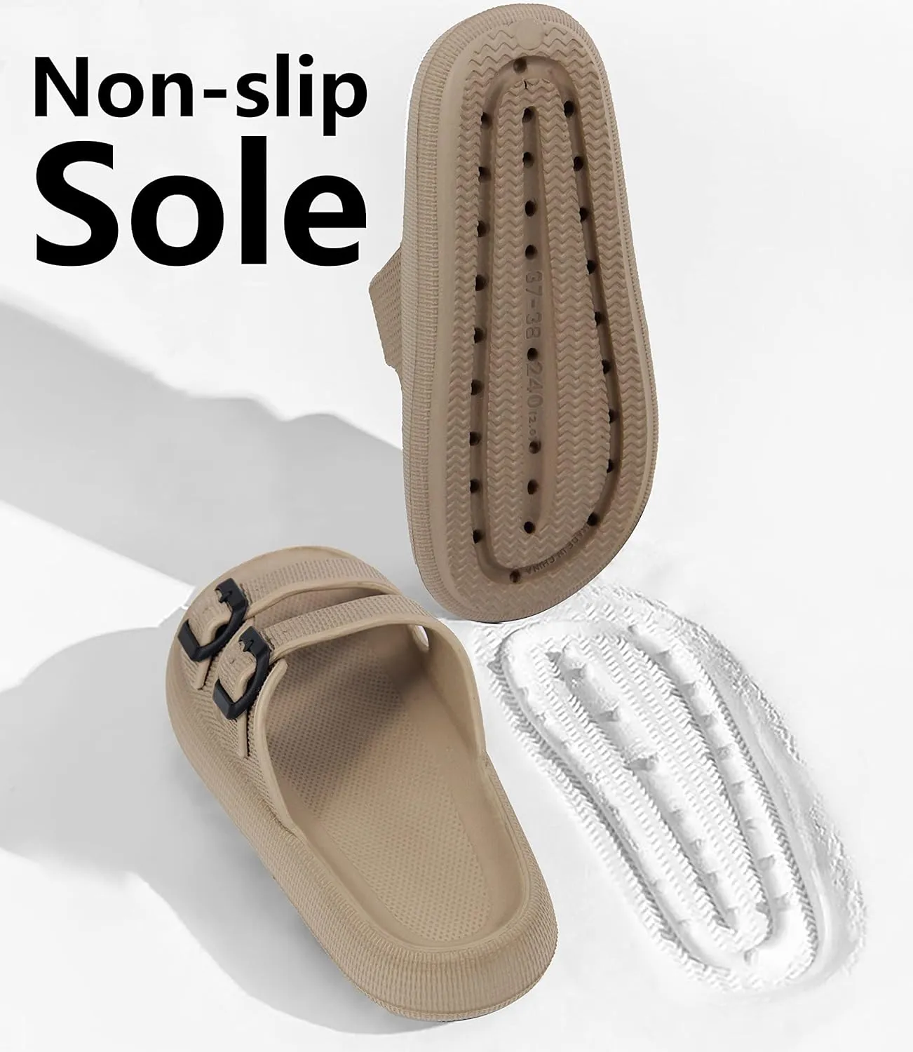 Weweya Sandals for Women and Men - Pillow Slippers - Double Buckle Adjustable Slides - EVA Flat Sandals