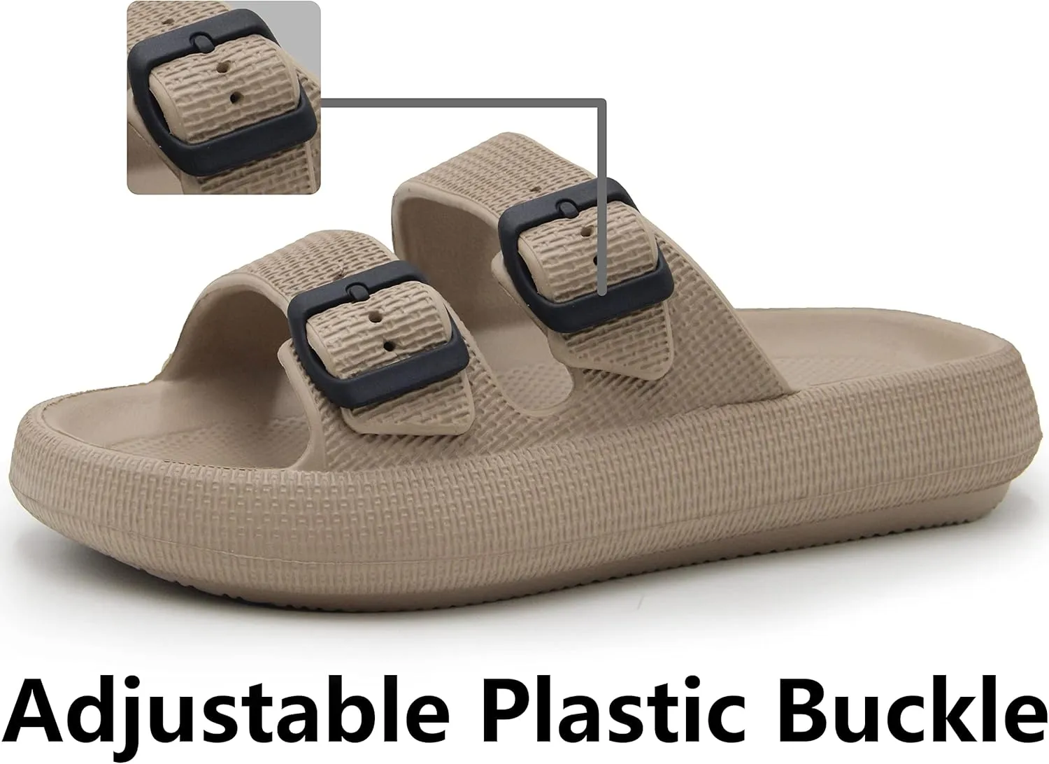 Weweya Sandals for Women and Men - Pillow Slippers - Double Buckle Adjustable Slides - EVA Flat Sandals