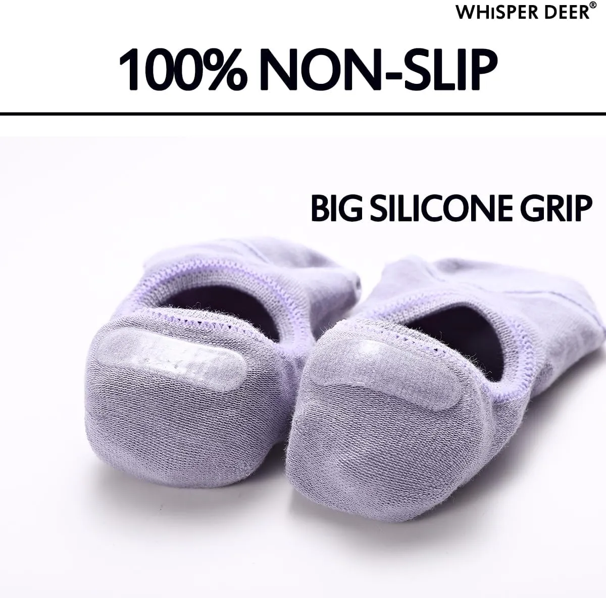 WHISPER DEER No Show Liner Socks Women - (Size 4-7/7-10/10-13) Low cut Invisible Cotton Sneaker Socks with Non Slip Grips