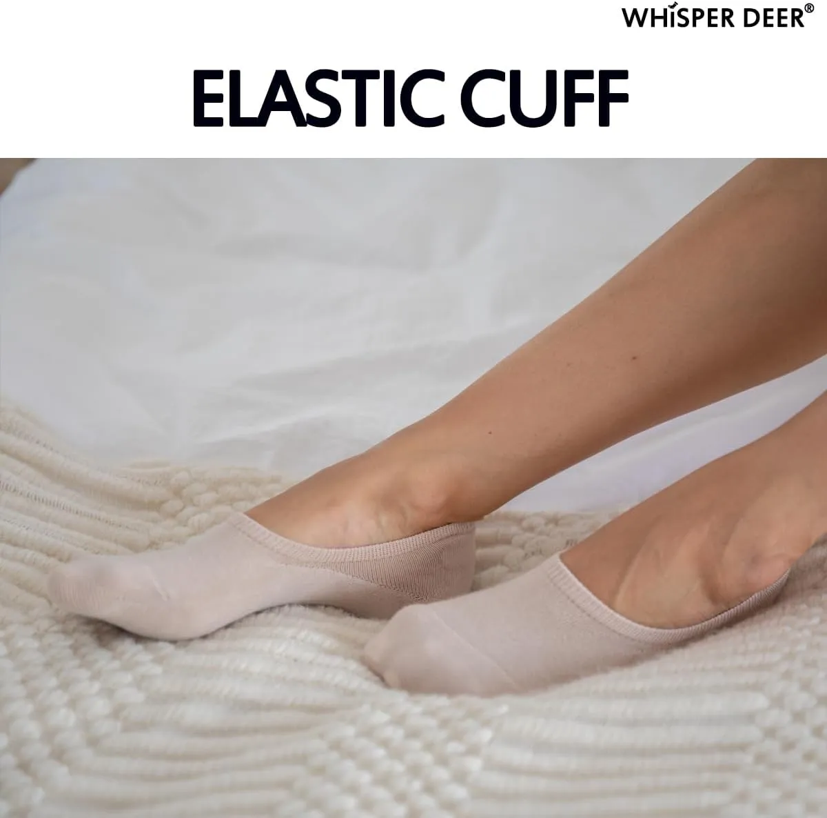 WHISPER DEER No Show Liner Socks Women - (Size 4-7/7-10/10-13) Low cut Invisible Cotton Sneaker Socks with Non Slip Grips