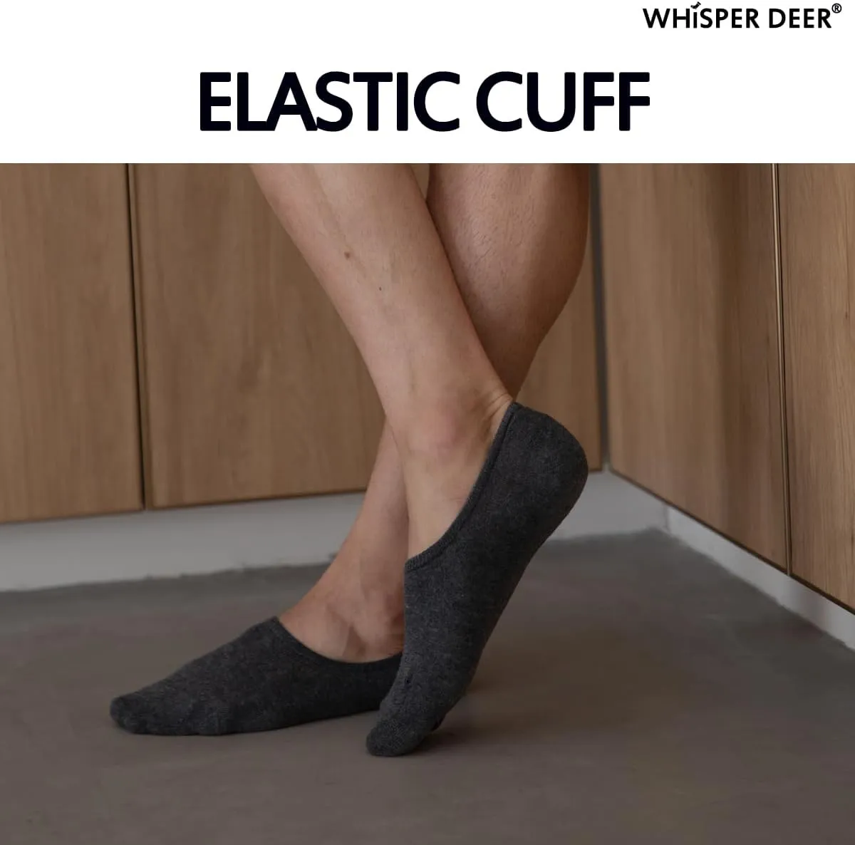 WHISPER DEER No Show Low Cut Socks Men - Invisible Casual Cotton Loafer Socks With Non-Slip Grip (3/6/12 Packs)