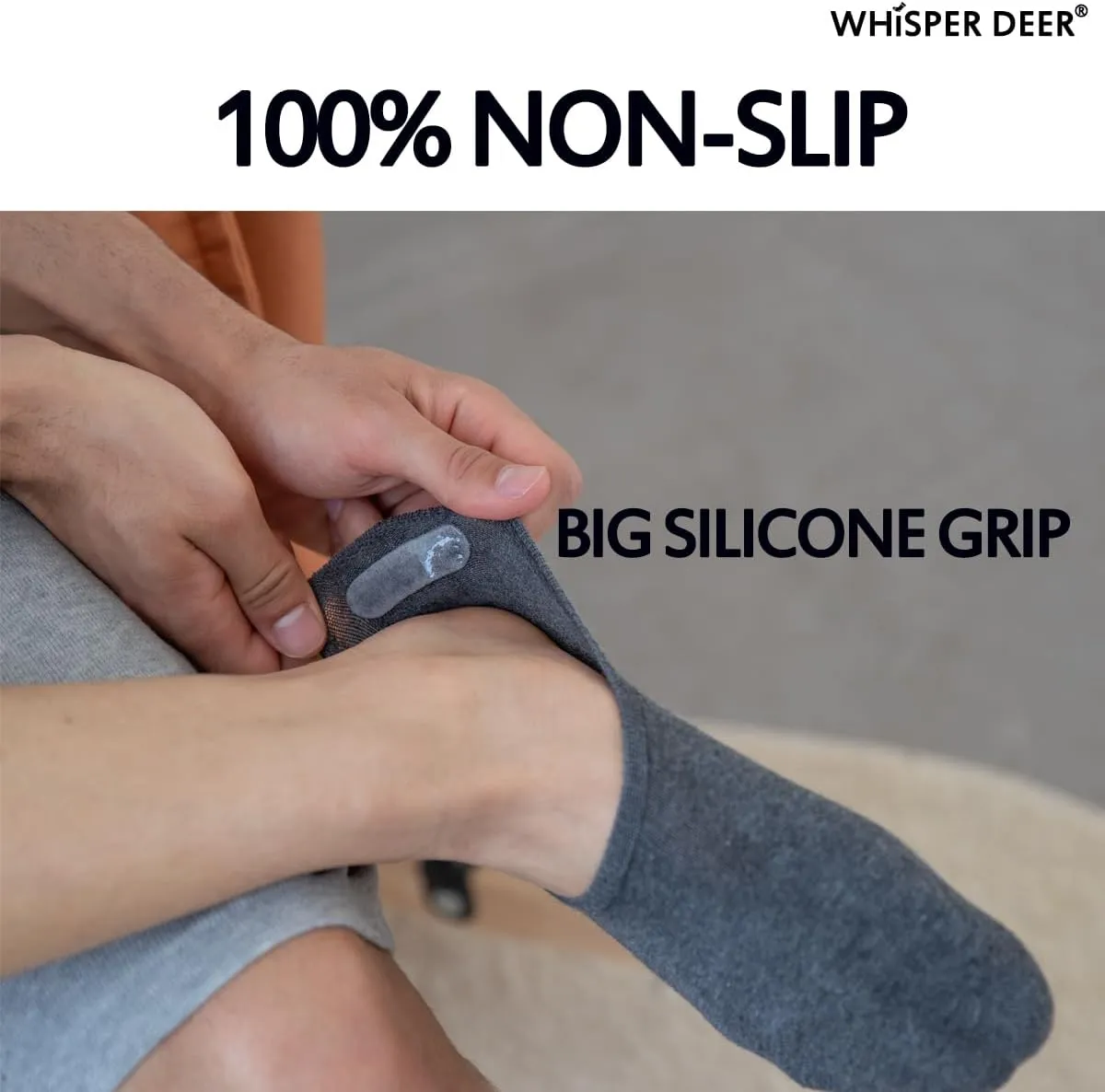 WHISPER DEER No Show Low Cut Socks Men - Invisible Casual Cotton Loafer Socks With Non-Slip Grip (3/6/12 Packs)