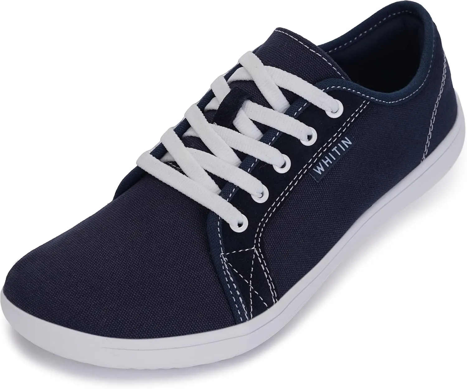 WHITIN Women's Canvas/Leather Barefoot Shoes | Wide Width Minimalist Sneakers | Classic Fit Low Top