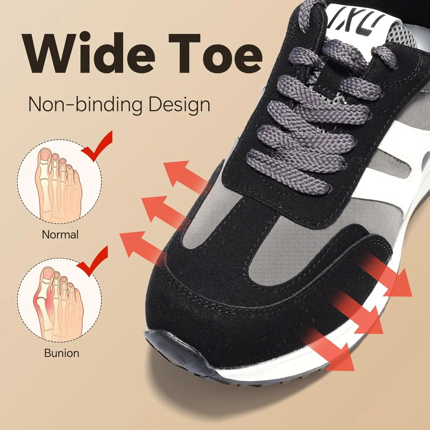 Wide Toe Box Shoes Women Wide Fashion Sneakers Comfortable Casual Walking Non-Slip Memory Foam Tennis Shoes Genuine Suede Sneakers