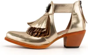 WIRALOMI Women's Gold Western Cowboy Boots with Fringe, Pointed Toe, Zipper Closure, Ankle-High, All-Season, Casual Wear, Country Fashion, Western Lifestyle