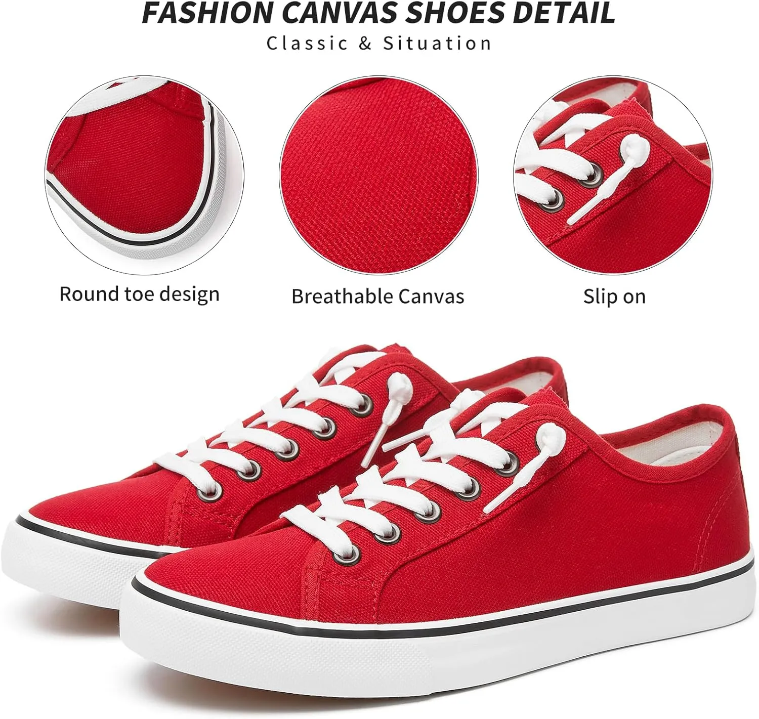 Women Canvas Sneaker Slip On Non Slip Casual Shoes Lace Up Canvas Low Top White Shoes Loafers for Women Fashion Black Sneaker