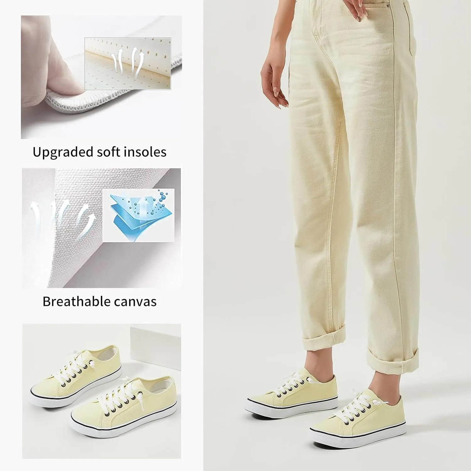 Women Canvas Sneaker Slip On Non Slip Casual Shoes Lace Up Canvas Low Top White Shoes Loafers for Women Fashion Black Sneaker