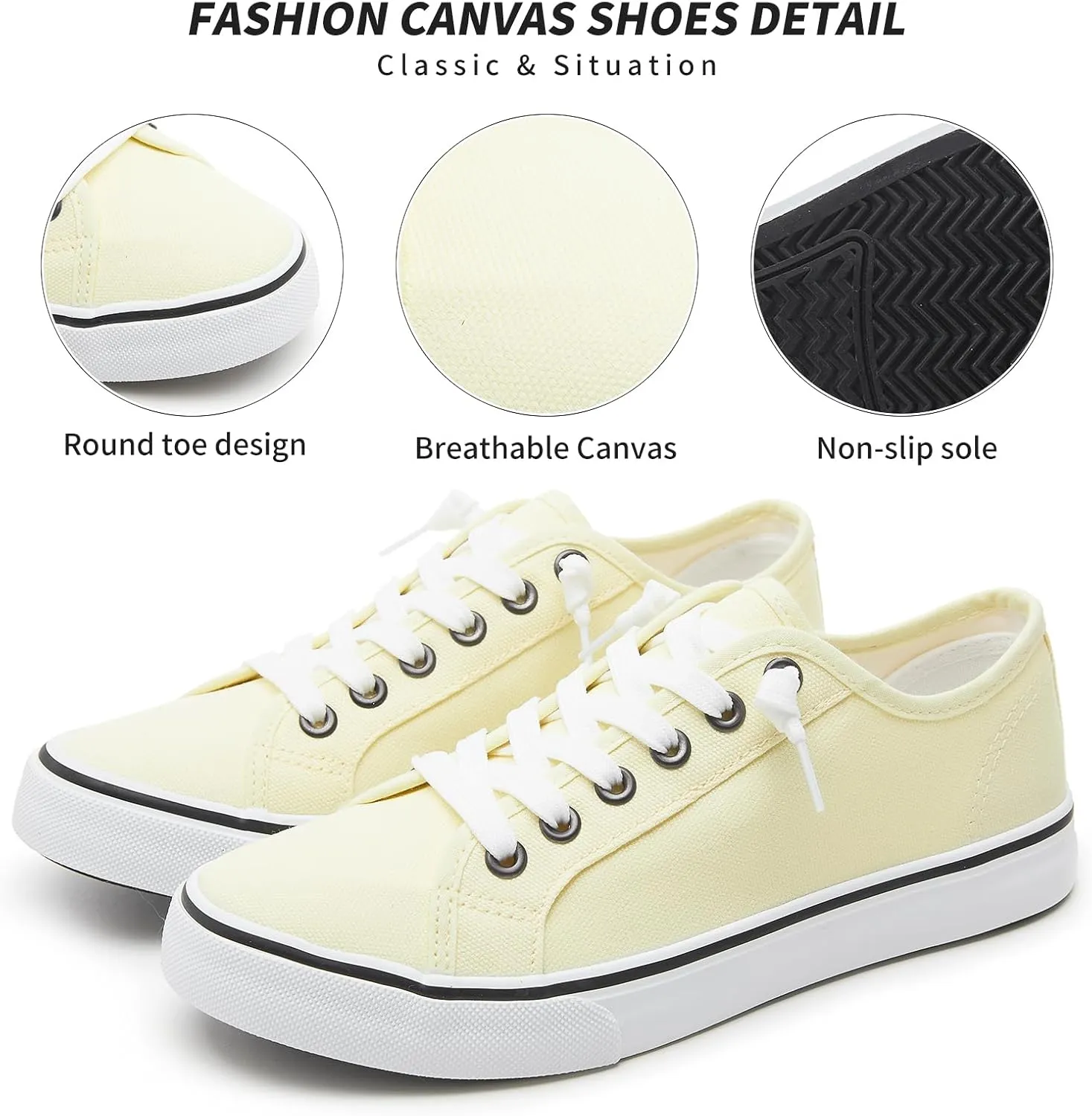 Women Canvas Sneaker Slip On Non Slip Casual Shoes Lace Up Canvas Low Top White Shoes Loafers for Women Fashion Black Sneaker