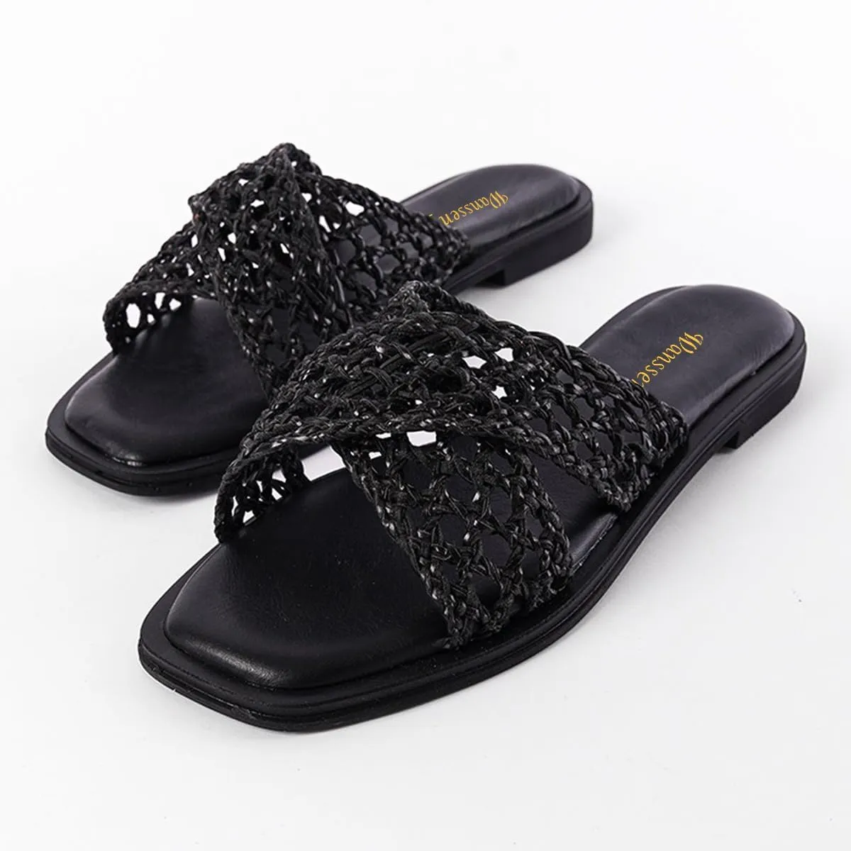 Women Chic Braided Reticular Open Toe Flat Mules Soft Insole Stylish Slide Sandals Slip on Casual Daily Dress Slippers Size 4-16 US