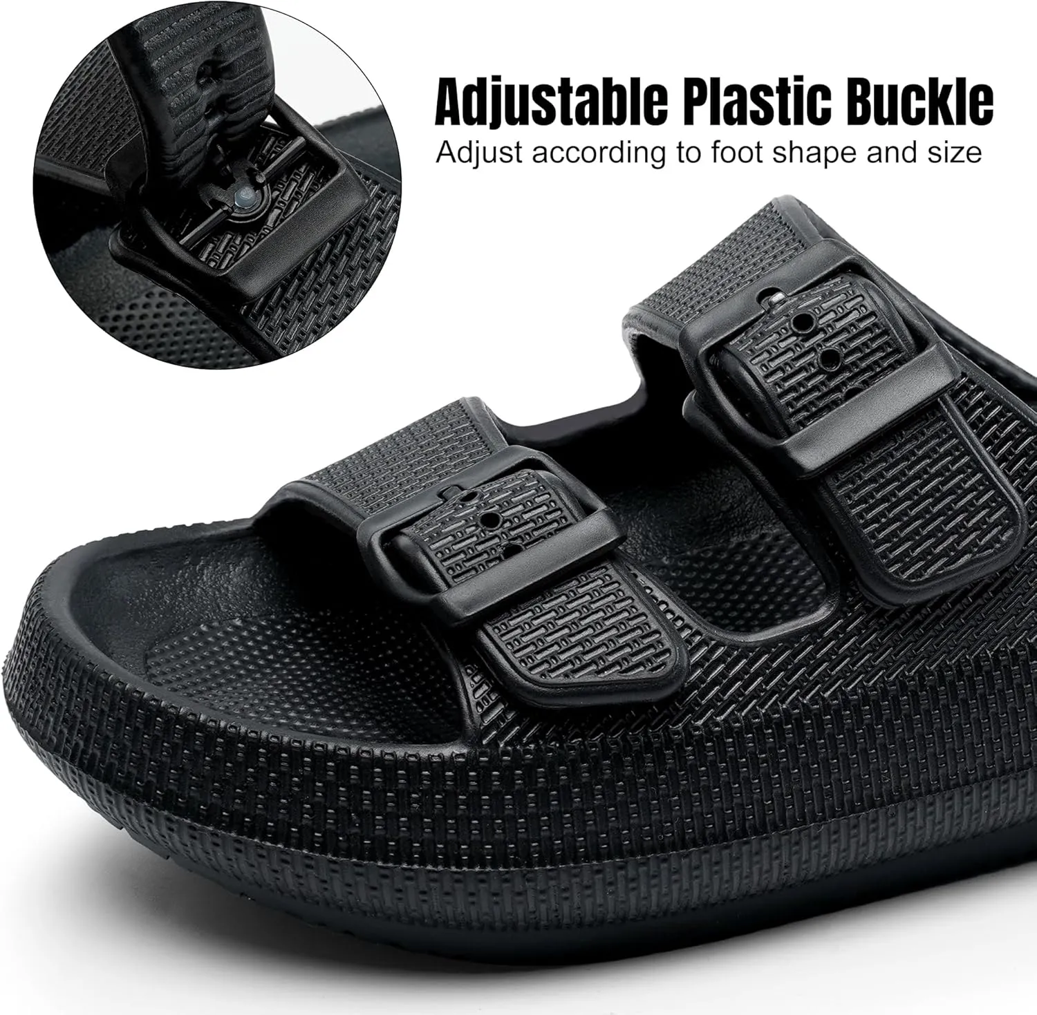 Women Cloud Slide Sandals Woman Slip on Lightweight Adjustable Buckle Slides with Non-Slip Sole for Indoor/Outdoor Use