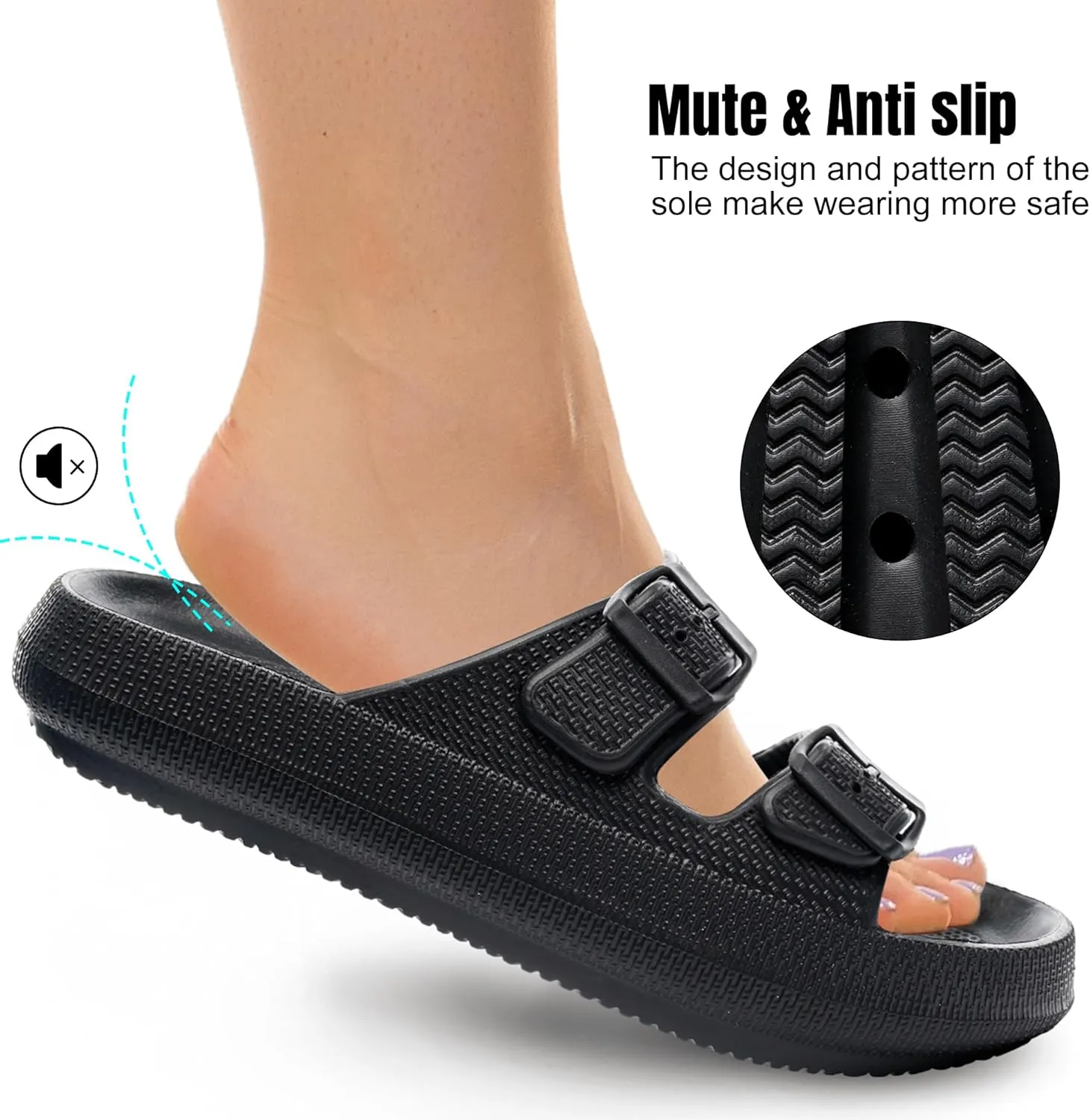Women Cloud Slide Sandals Woman Slip on Lightweight Adjustable Buckle Slides with Non-Slip Sole for Indoor/Outdoor Use