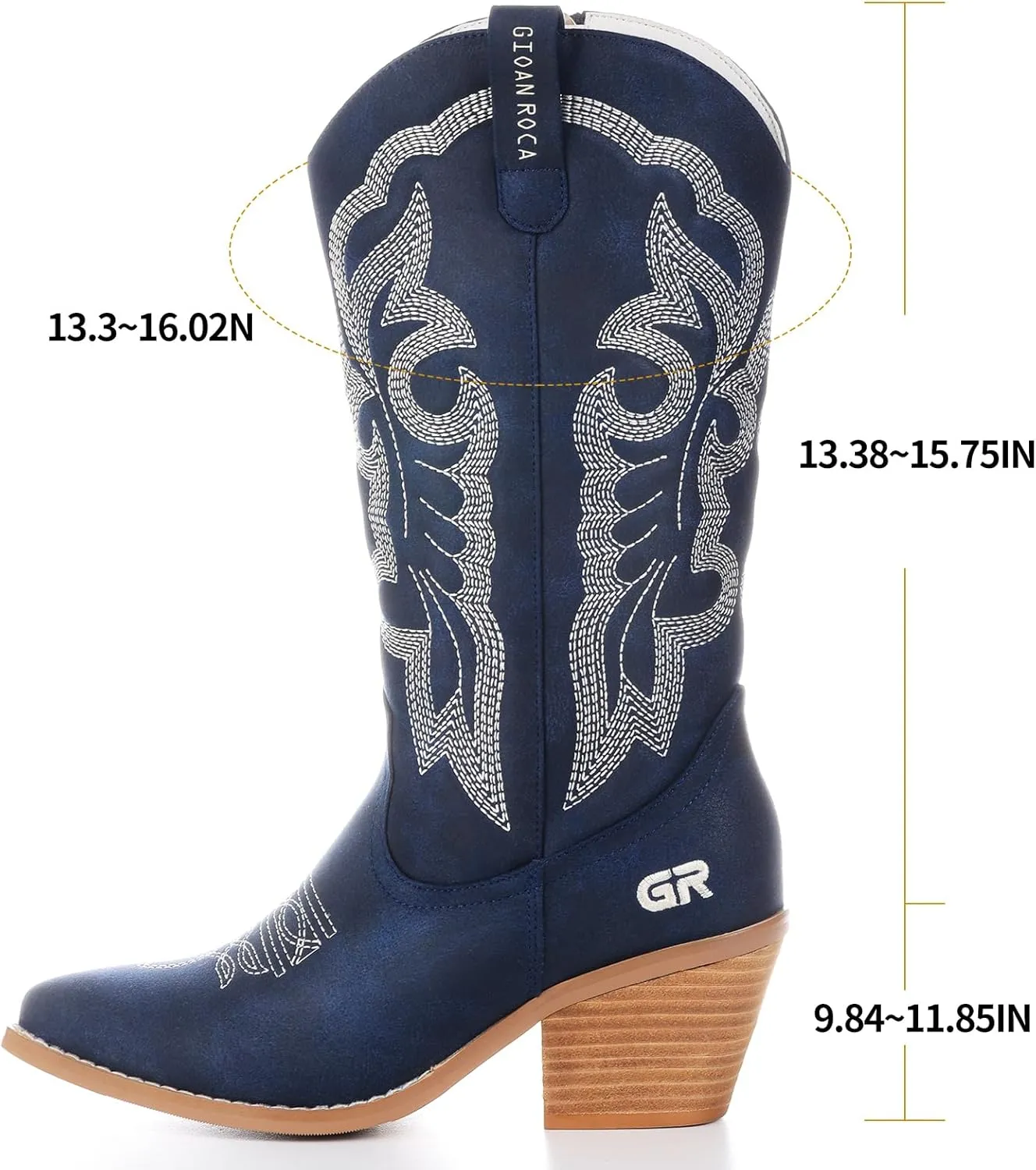 Women Cowboy Boots, Western Mid-Calf Point Toe Embroidered Side Zippe Boots Retro Fashion Women's Cowgirl Boot