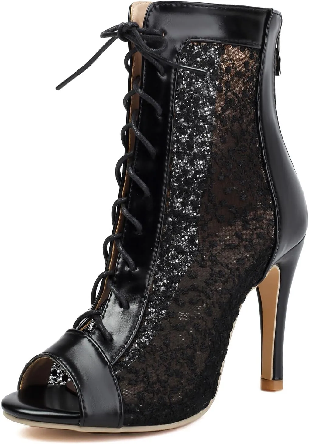 Women Elegant Peep Toe Lace Booties Back Zipper Wedding Boots for Bride Stiletto High Heels Summer Ankle Jazzi Boots