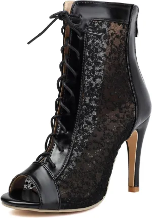 Women Elegant Peep Toe Lace Booties Back Zipper Wedding Boots for Bride Stiletto High Heels Summer Ankle Jazzi Boots