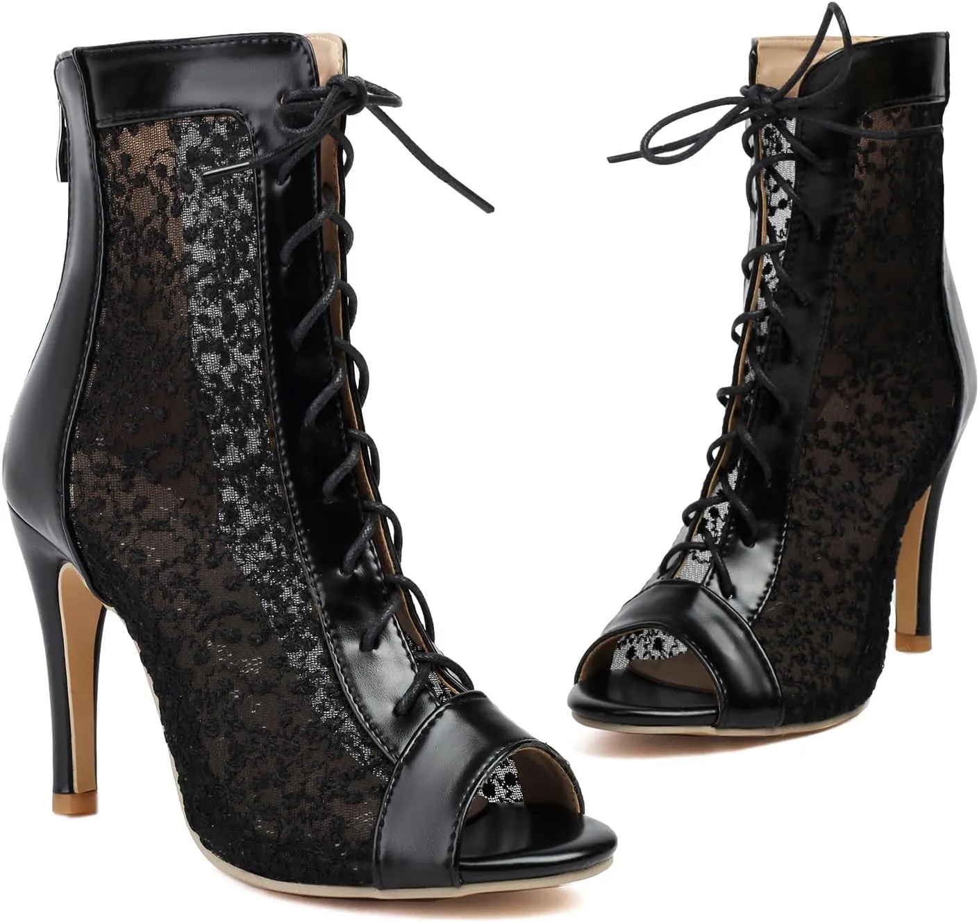Women Elegant Peep Toe Lace Booties Back Zipper Wedding Boots for Bride Stiletto High Heels Summer Ankle Jazzi Boots