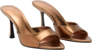 Women Heeled Mules Pointed Peep Toe Stiletto High Heel Slip on Backless Summer Mules Slide Sandals Fashion Dress Shoes