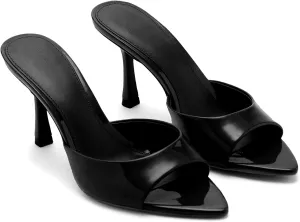 Women Heeled Mules Pointed Peep Toe Stiletto High Heel Slip on Backless Summer Mules Slide Sandals Fashion Dress Shoes
