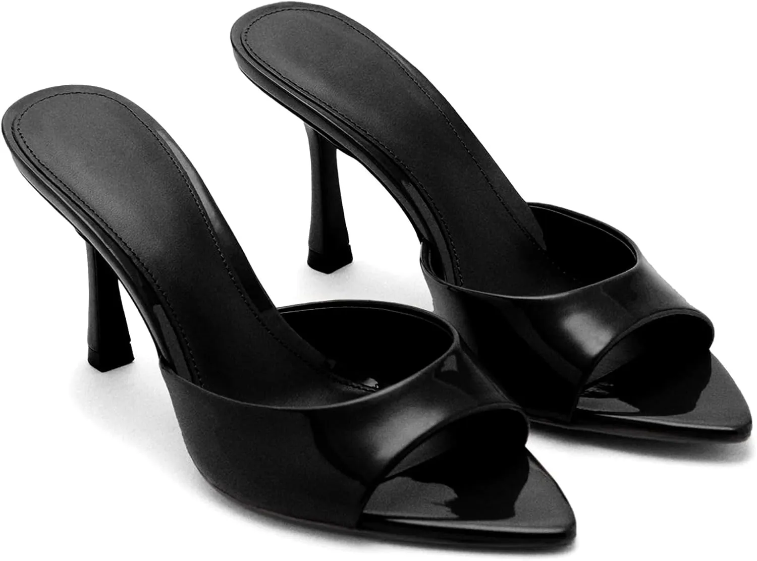 Women Heeled Mules Pointed Peep Toe Stiletto High Heel Slip on Backless Summer Mules Slide Sandals Fashion Dress Shoes