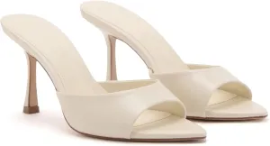 Women Heeled Mules Pointed Peep Toe Stiletto High Heel Slip on Backless Summer Mules Slide Sandals Fashion Dress Shoes