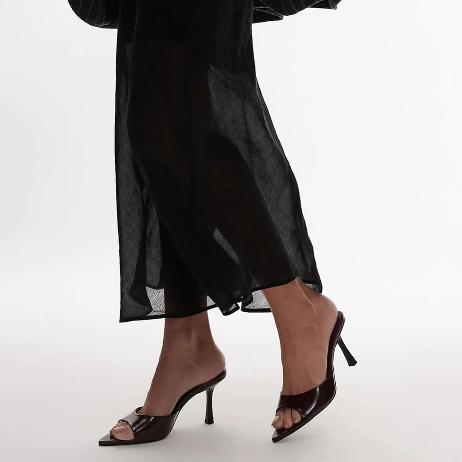 Women Heeled Mules Pointed Peep Toe Stiletto High Heel Slip on Backless Summer Mules Slide Sandals Fashion Dress Shoes