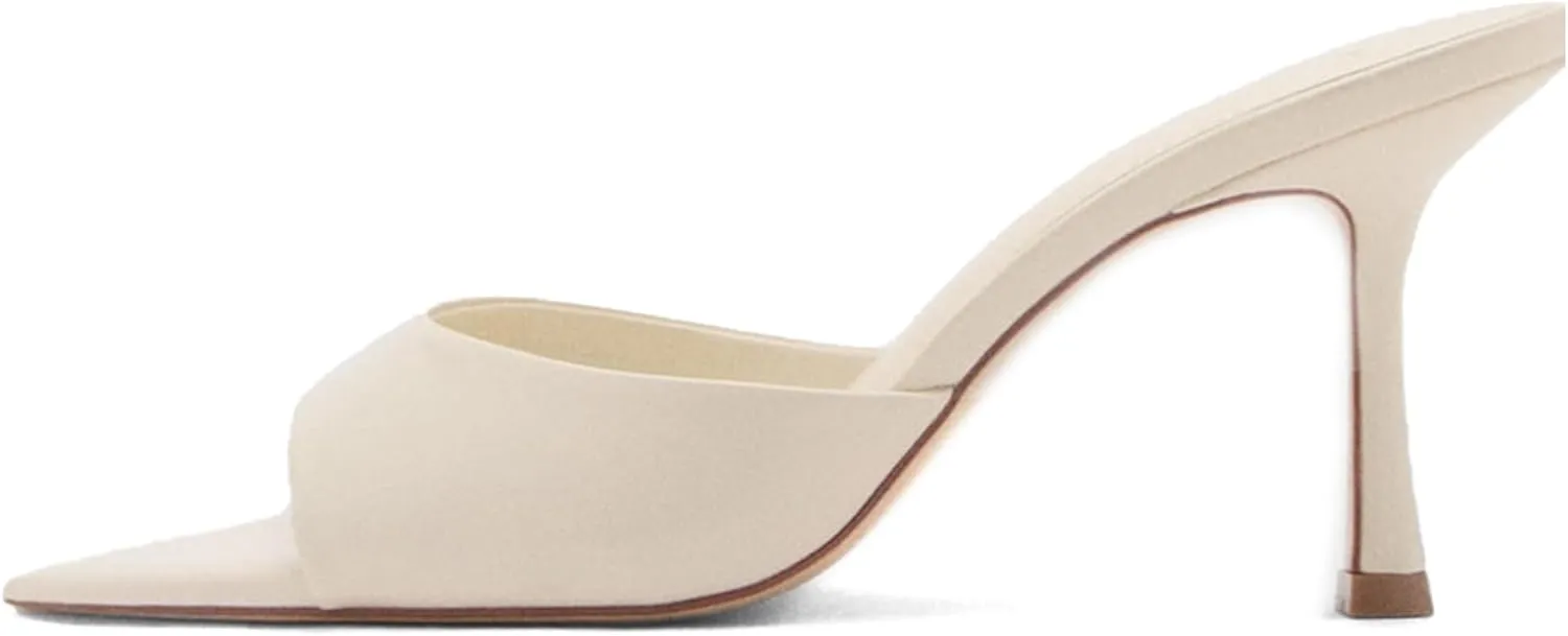 Women Heeled Mules Pointed Peep Toe Stiletto High Heel Slip on Backless Summer Mules Slide Sandals Fashion Dress Shoes