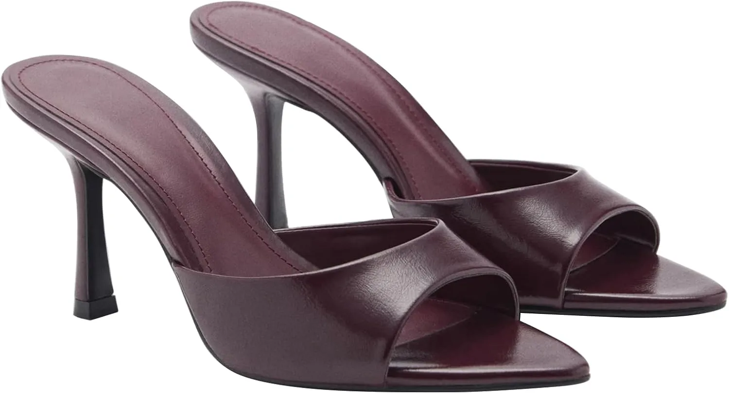 Women Heeled Mules Pointed Peep Toe Stiletto High Heel Slip on Backless Summer Mules Slide Sandals Fashion Dress Shoes