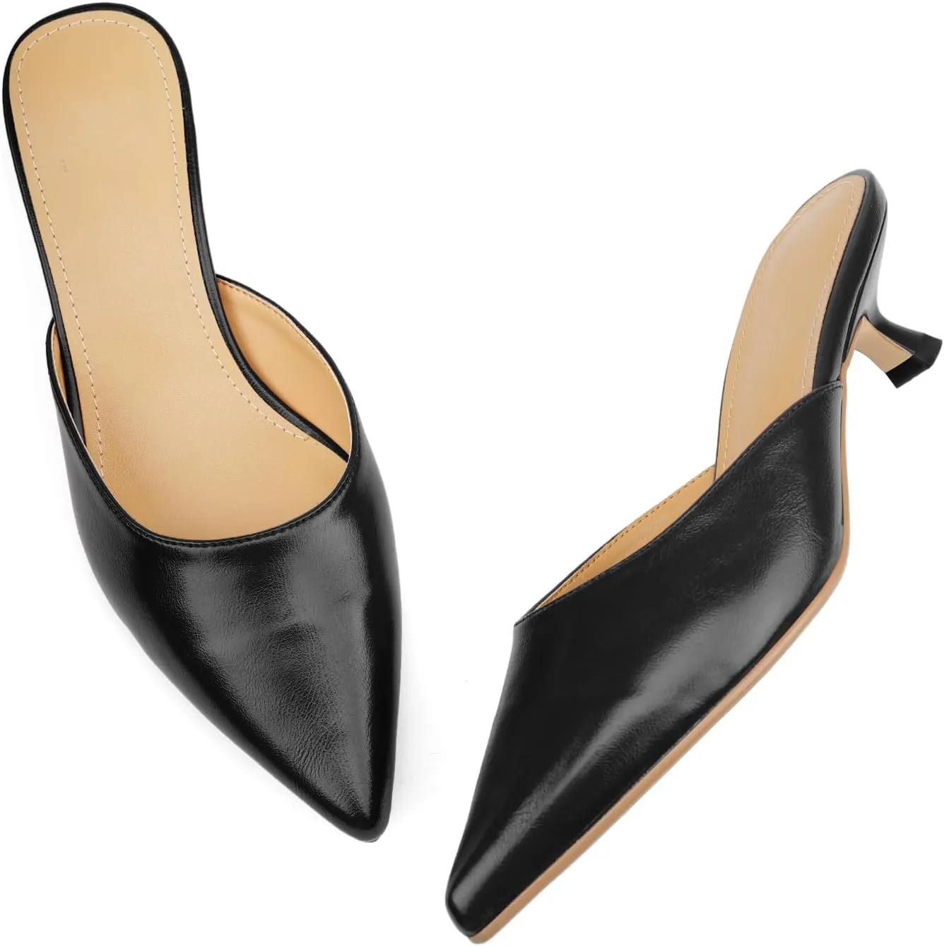 Women Kitten Heels Mules Mesh Pointed Toe Low Heel Pumps Closed Toe Slingback Dress Shoes