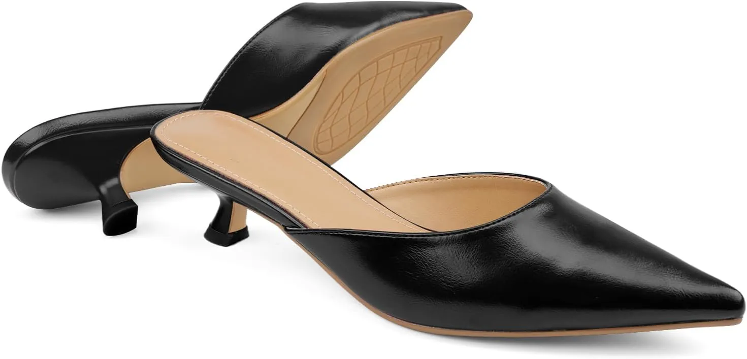 Women Kitten Heels Mules Mesh Pointed Toe Low Heel Pumps Closed Toe Slingback Dress Shoes