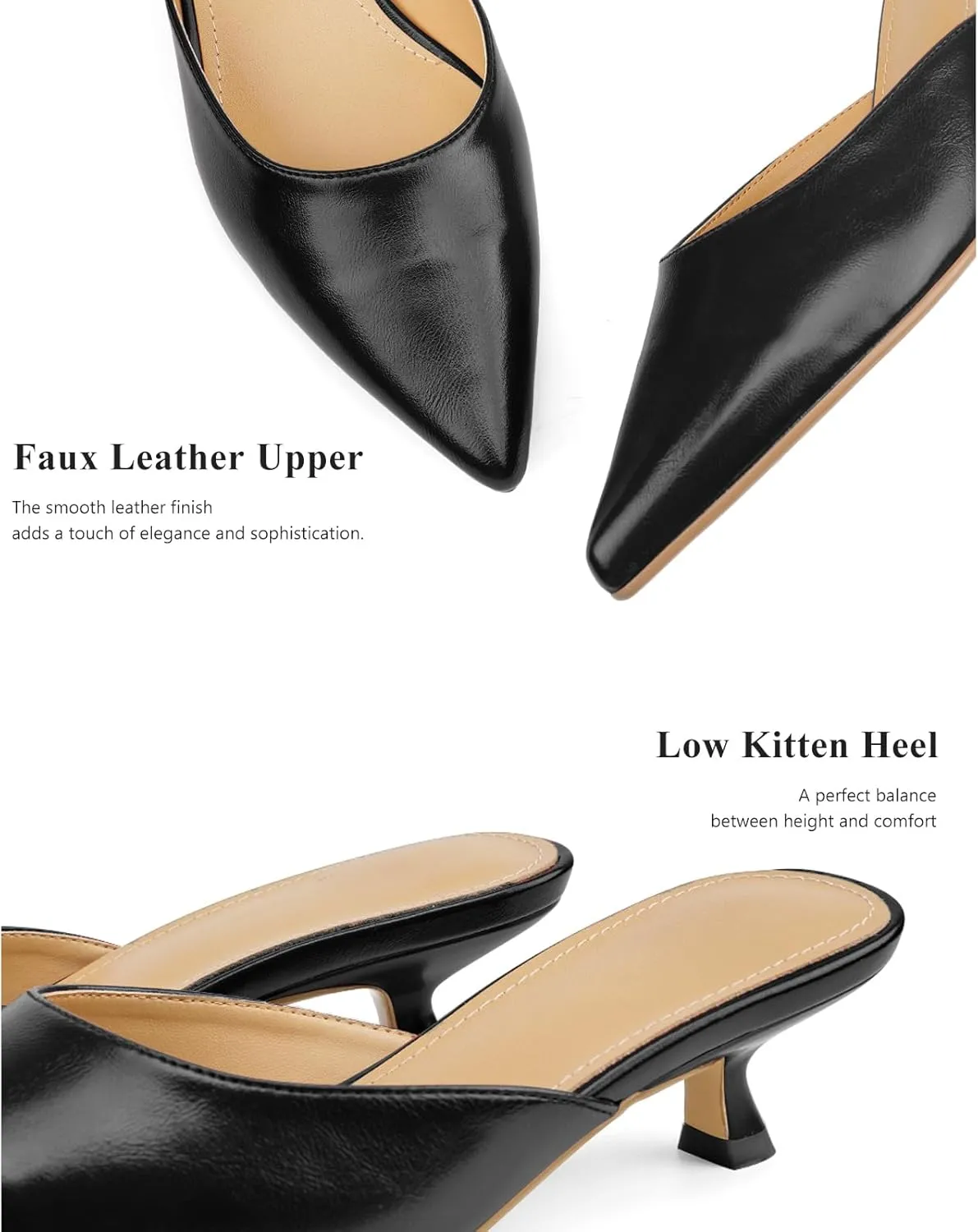 Women Kitten Heels Mules Mesh Pointed Toe Low Heel Pumps Closed Toe Slingback Dress Shoes