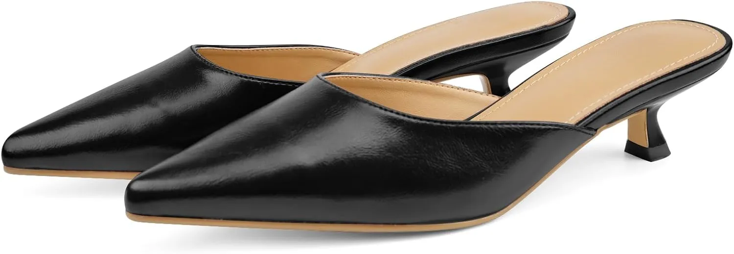 Women Kitten Heels Mules Mesh Pointed Toe Low Heel Pumps Closed Toe Slingback Dress Shoes