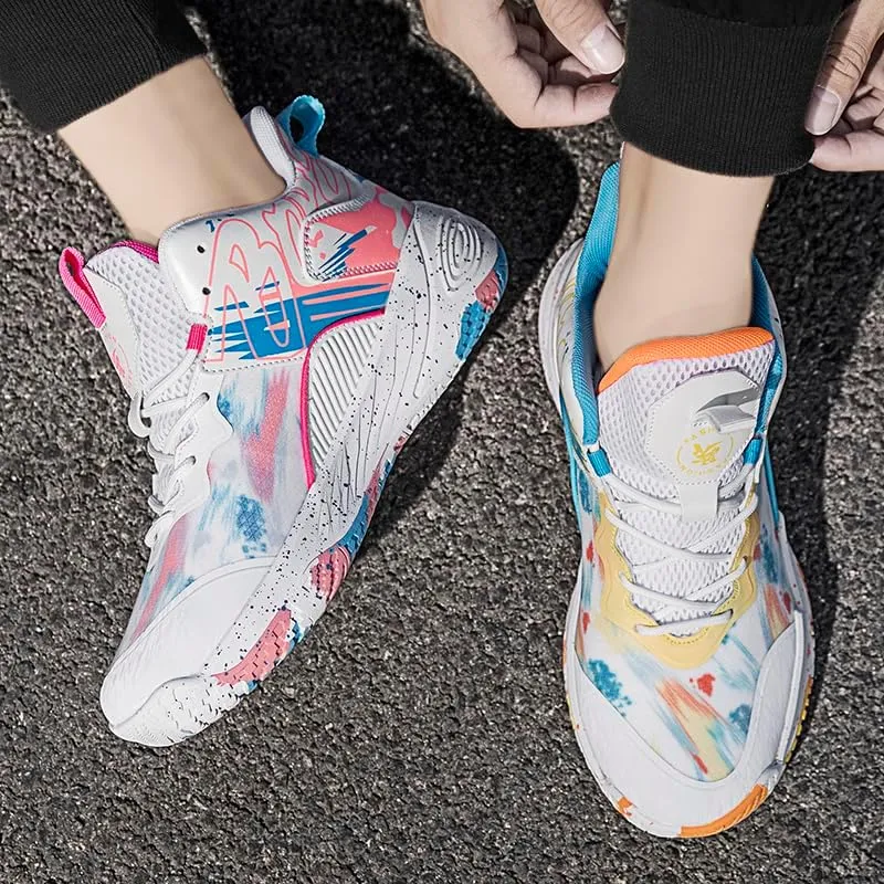 Women Men Basketball Shoes Fashion Unisex Outdoor Sneakers Colorful Painting Sport Shoes Breathable Non Slip Basketball Shoes