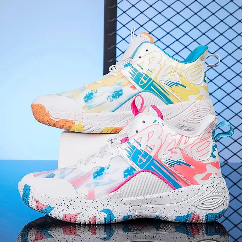 Women Men Basketball Shoes Fashion Unisex Outdoor Sneakers Colorful Painting Sport Shoes Breathable Non Slip Basketball Shoes