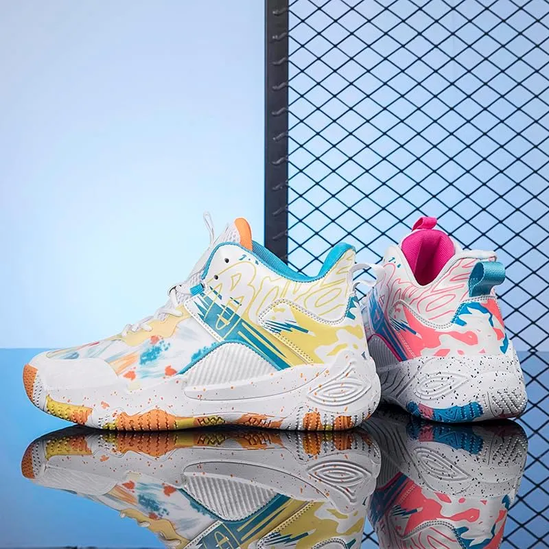 Women Men Basketball Shoes Fashion Unisex Outdoor Sneakers Colorful Painting Sport Shoes Breathable Non Slip Basketball Shoes