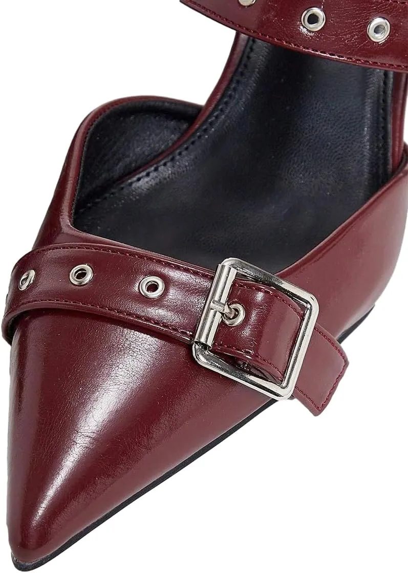 Women Pointed Toe Strap Buckle Mules Kitten Heel Slip On Ladies Summer Casual Dress Shoes Size 4-16 US
