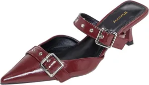 Women Pointed Toe Strap Buckle Mules Kitten Heel Slip On Ladies Summer Casual Dress Shoes Size 4-16 US