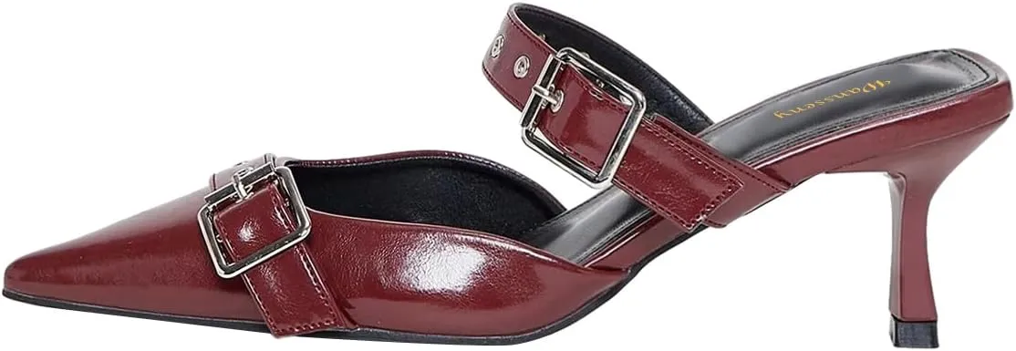 Women Pointed Toe Strap Buckle Mules Kitten Heel Slip On Ladies Summer Casual Dress Shoes Size 4-16 US