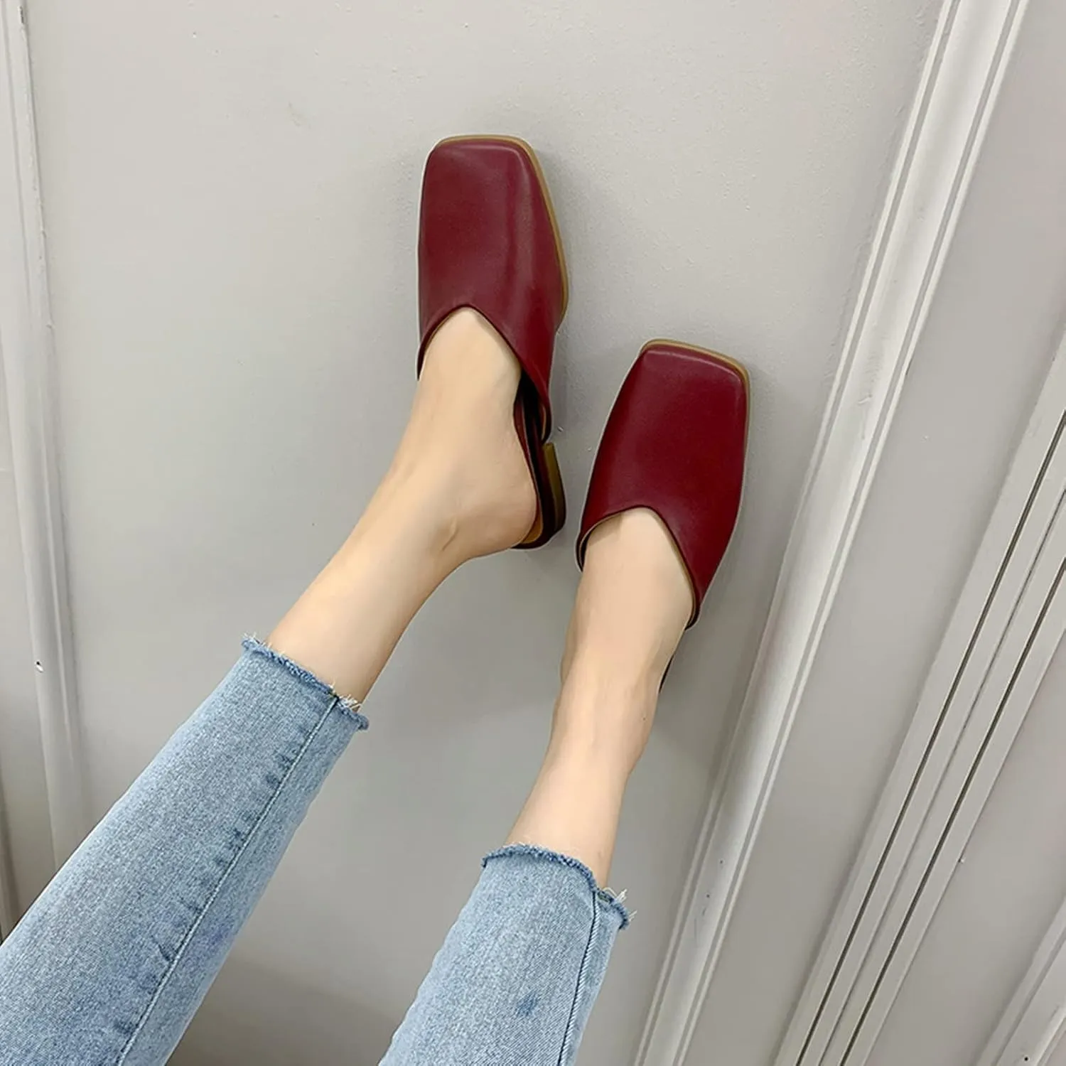Women Square Toe Slide Mules Backless Slip on Dress Slippers Lightweight Comfortable Casual Flat Shoes