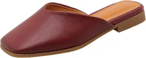 Women Square Toe Slide Mules Backless Slip on Dress Slippers Lightweight Comfortable Casual Flat Shoes
