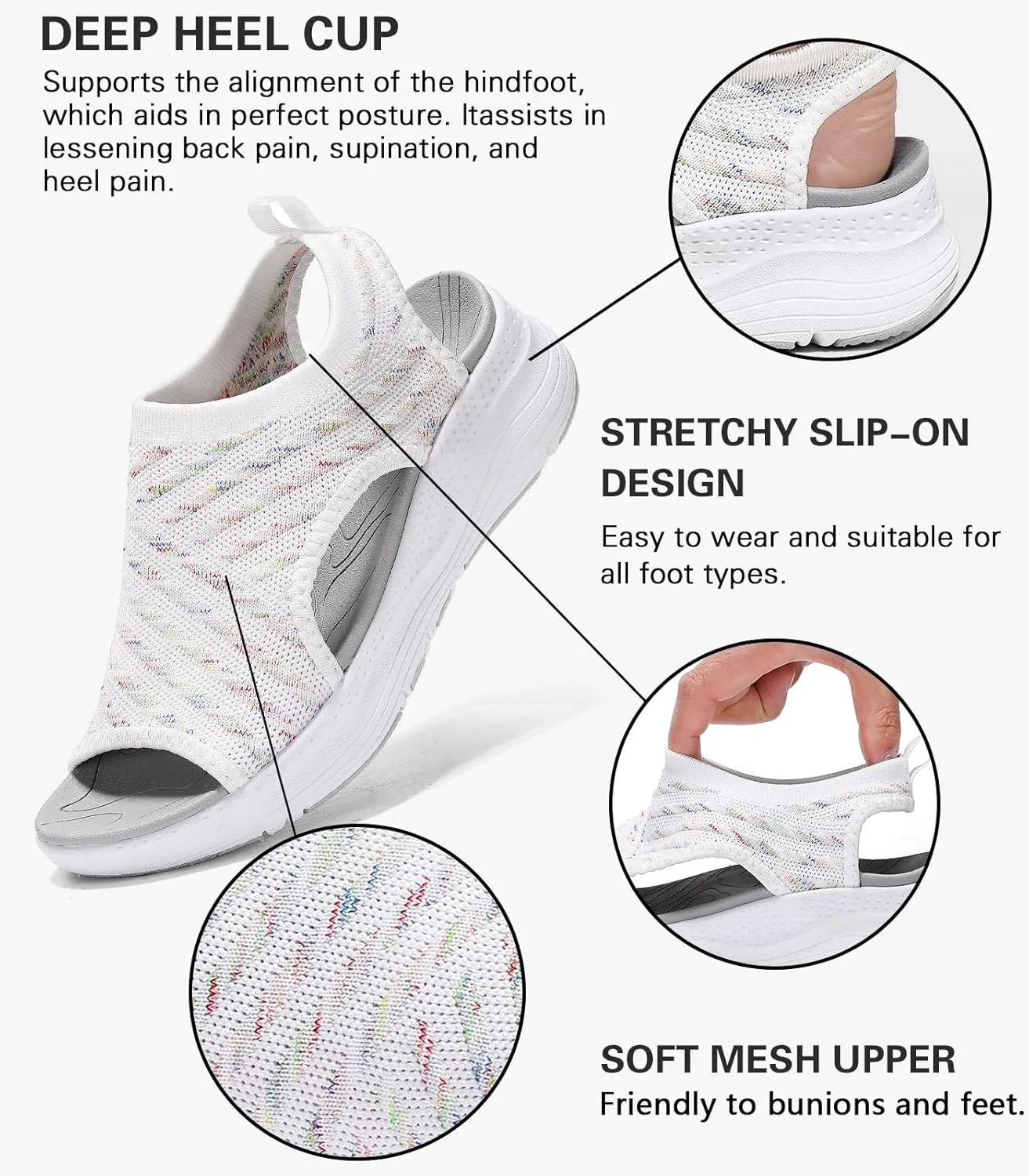 Women Walking Sandals Arch Support Orthotic Comfortable Plantar Fasciitis Non-slip Casual Open Toe Sport Sandals for Athletic Summer Beach
