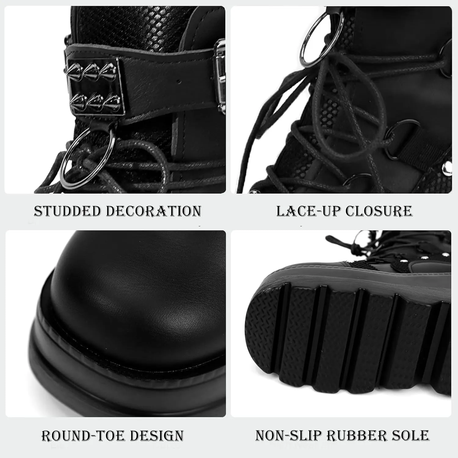 Women Wedge Ankle Boots Lace-Up Zip Round Toe High Heels Goth Combat Booties Chunky Heel Platform Motorcycle Boots