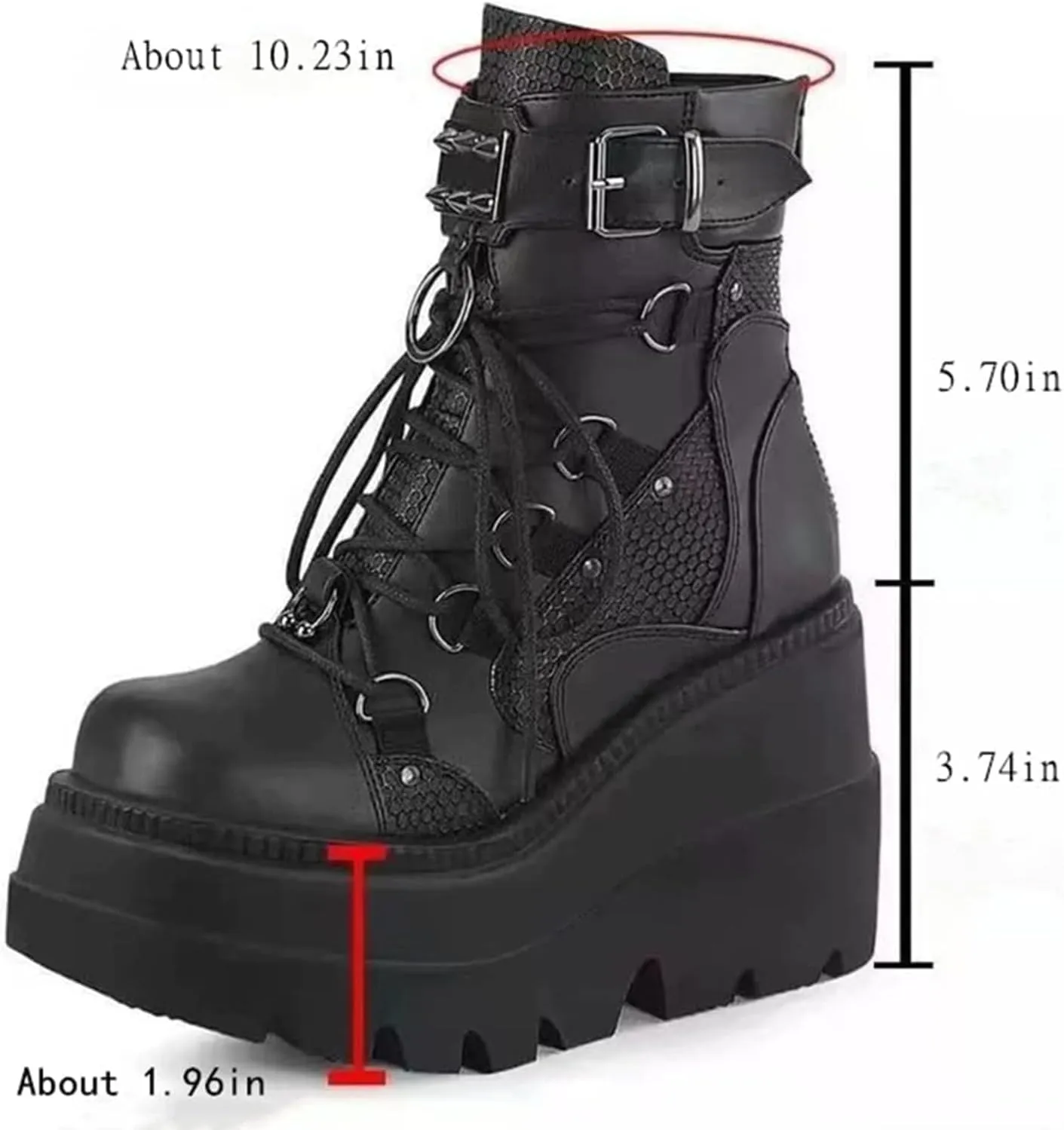 Women Wedge Ankle Boots Lace-Up Zip Round Toe High Heels Goth Combat Booties Chunky Heel Platform Motorcycle Boots